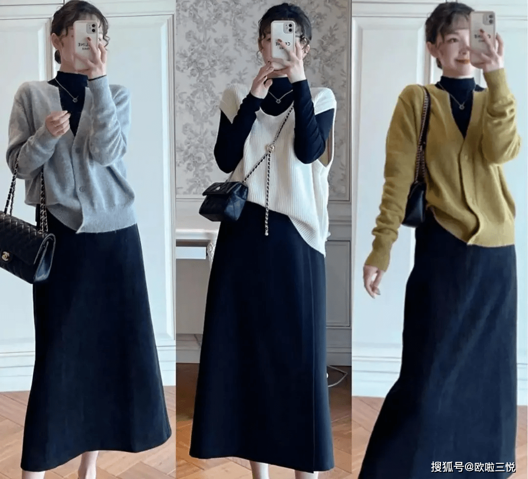 毛衣 40岁女生秋天穿搭：毛衣+半裙的搭配，简约雅致很有女人味