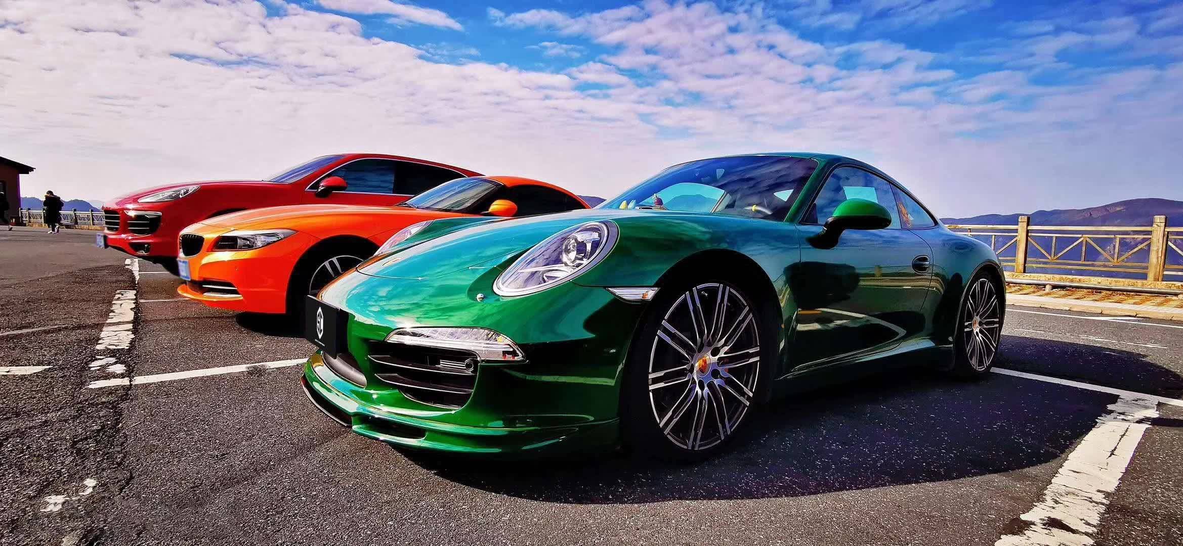 保时捷全车sc改色膜水晶森林绿