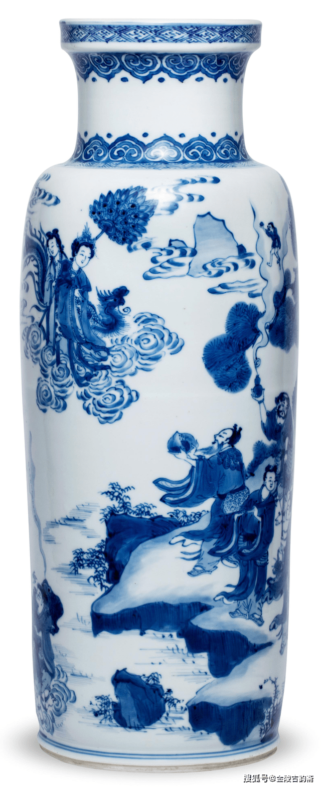 中国明宣徳時代 青花（染付）海水白龍柄花瓶 - 花瓶