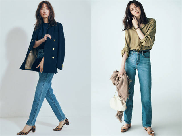 右图 秋冬，离不开经典牛仔裤，如何才能穿出看起来更时尚的效果