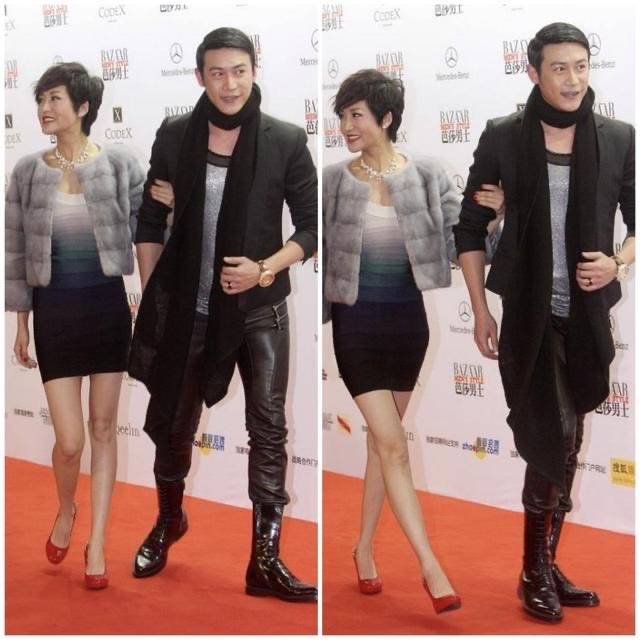 职场 陆毅带老婆亮相活动，油头配皮裤变中年油腻男，鲍蕾倒挺有贵妇范