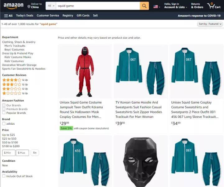 全球|鱿鱼游戏爆火，亚马逊搜索量飙升！