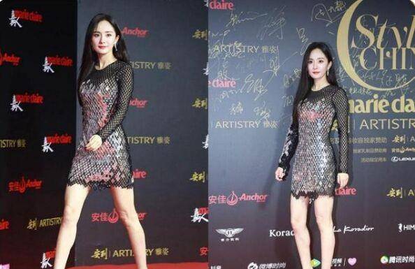 渔网 杨幂不愧是时尚界女王，穿渔网裙加上亮片，“风尘装”穿出优雅味