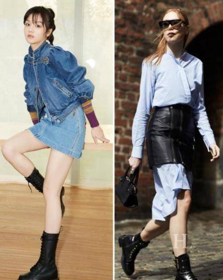 黑色 卢靖姗随韩庚参加活动，她身穿法式服装亮相，混血脸显得太高级了