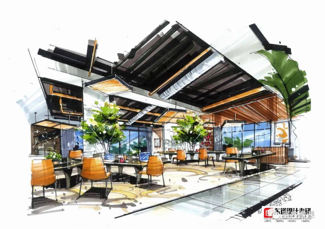 手绘教程66办公空间马克笔上色步骤解析