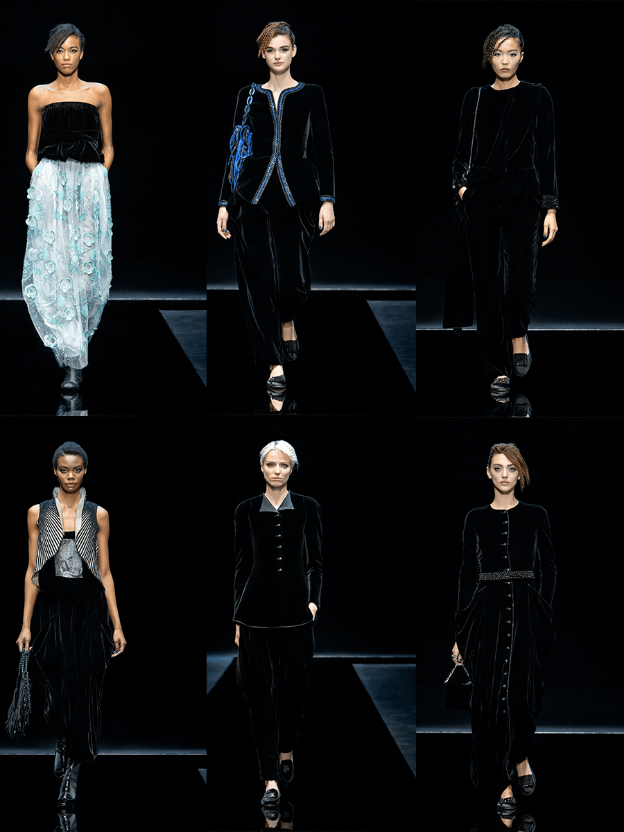 螺旋 Giorgio Armani 2021秋冬，阿玛尼的深色服装，螺旋立体装饰的活力与时尚