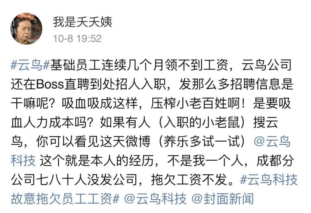 云鸟科技官微及员工声讨CEO拖欠工资、强迫集资(图20) 云鸟科技官微及员工声讨CEO拖欠工资、强迫集资(图20)