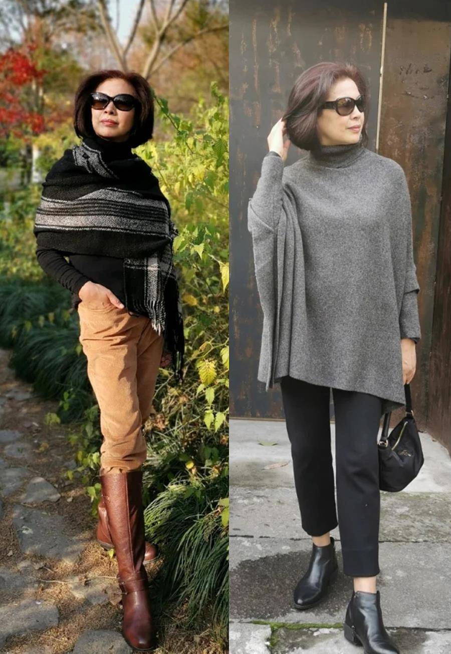 黑色 “呢大衣、小脚裤”才是五六十岁女人应有的秋季打扮,优雅太气质