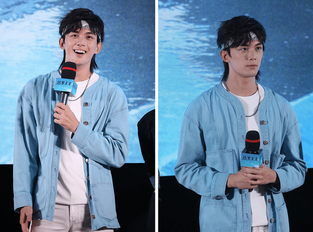 吴磊狼尾造型真挺帅白t配蓝色发带又奶又帅真挺有魅力