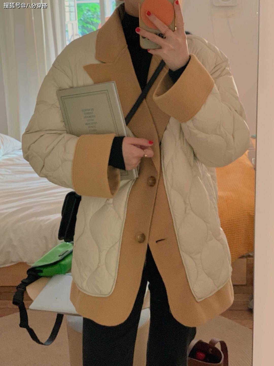 设计 别再选基础款羽绒服了!西装+羽绒服拼接设计才是真时髦,还暖和