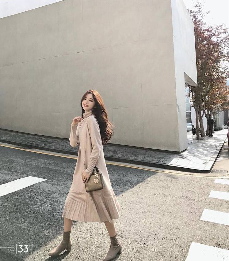 经典 如画中人般唯美,冬季针织连衣裙,有着优雅温柔的风情