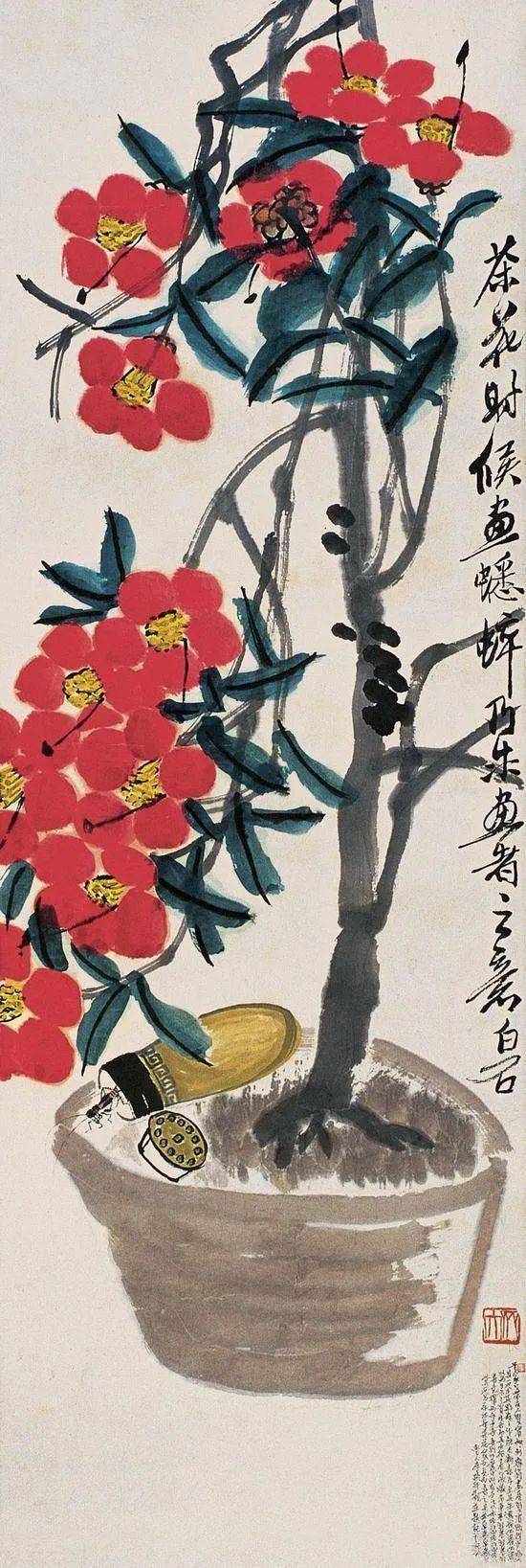 写意山茶花冬日里最美的丹砂色