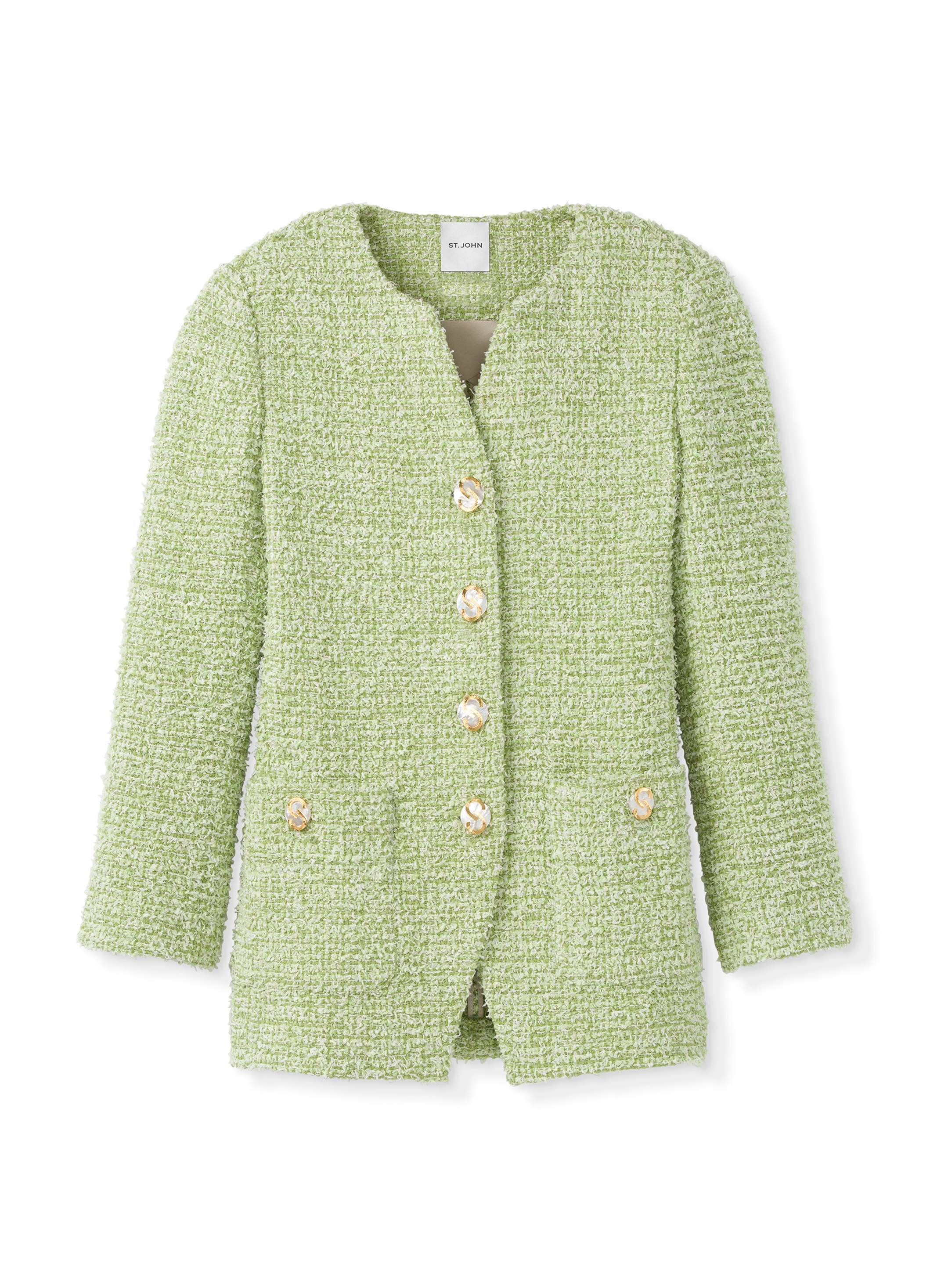 浅绿色 海清身着 ST. JOHN 浅绿色花呢针织套装