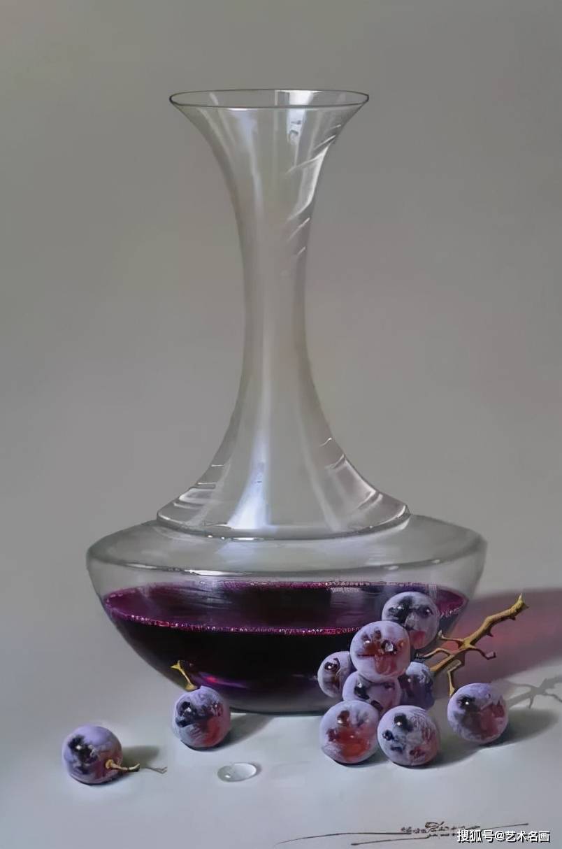 西班牙超写实画家javiermulio的透明玻璃杯具油画作品