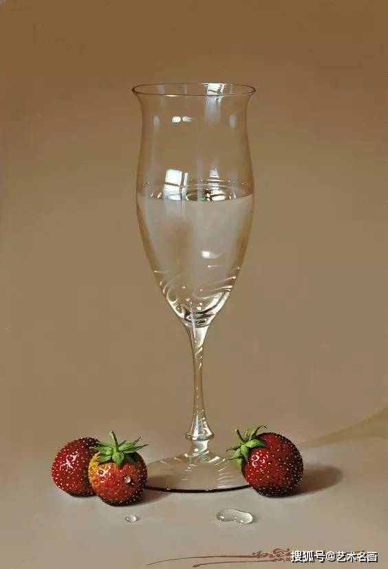 西班牙超写实画家javiermulio的透明玻璃杯具油画作品