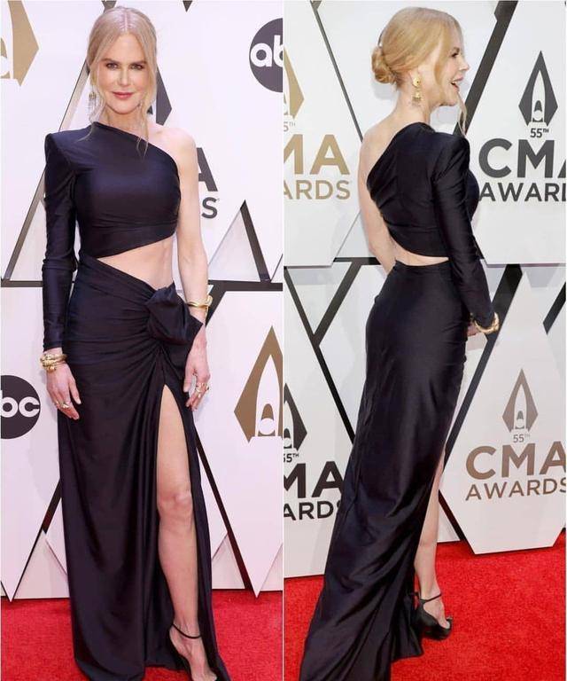 设计 妮可·基德曼54岁身材太棒了！穿紫色闪耀亮片裙，如黑夜玫瑰绽放