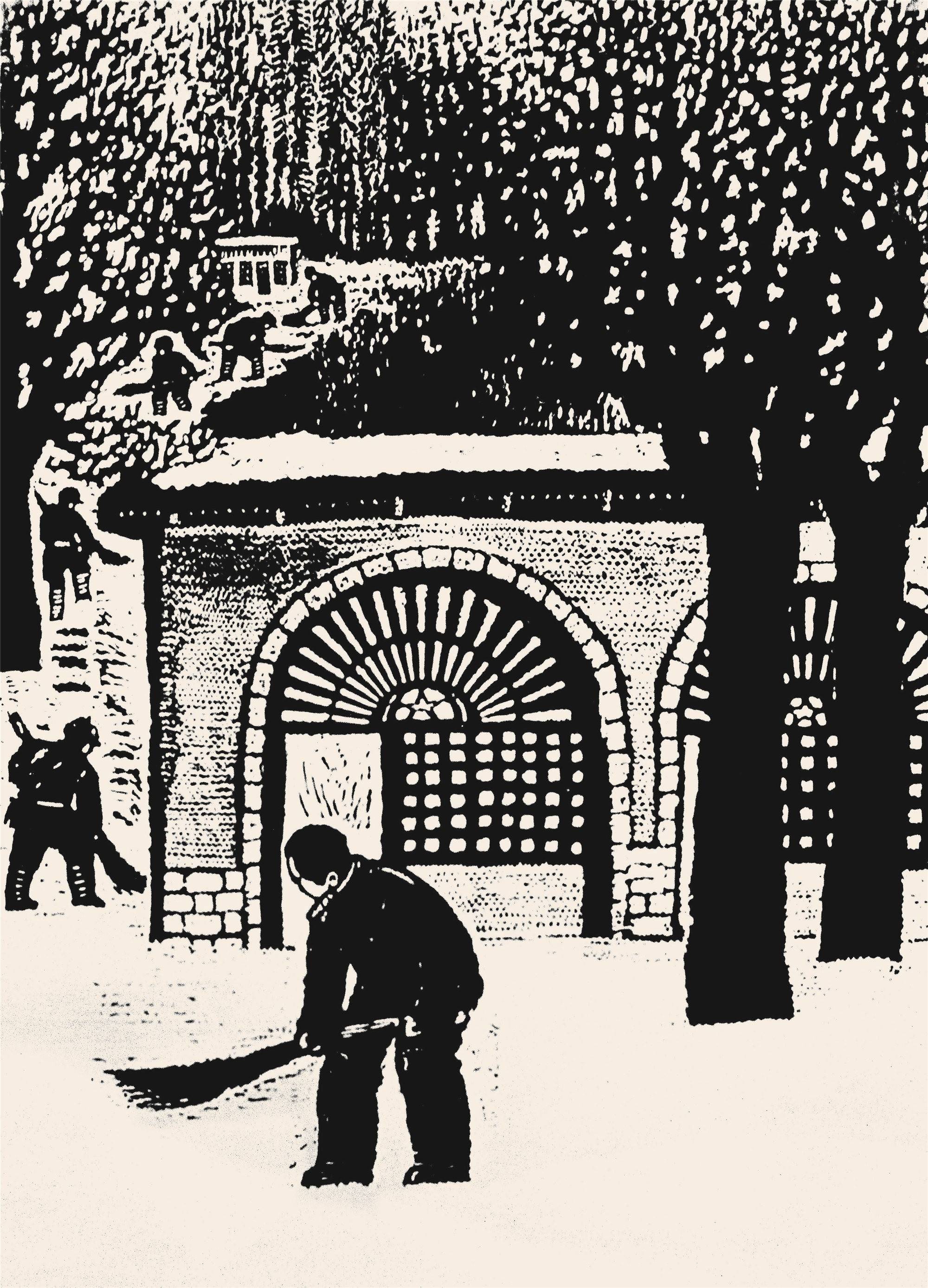 延安冬晨 57㎝×42㎝ 黑白木刻 1984年长征 38㎝×151㎝ 木版拓印