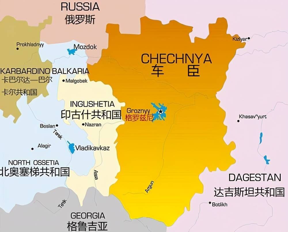 车臣在俄罗斯地图图片