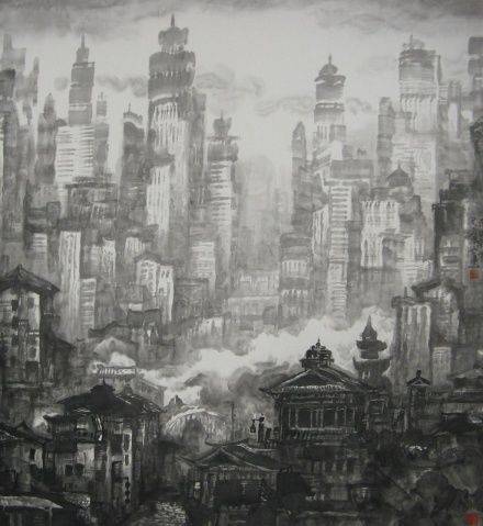 有没有国画画家以现代城市为题材作画?_水墨_都市_主题