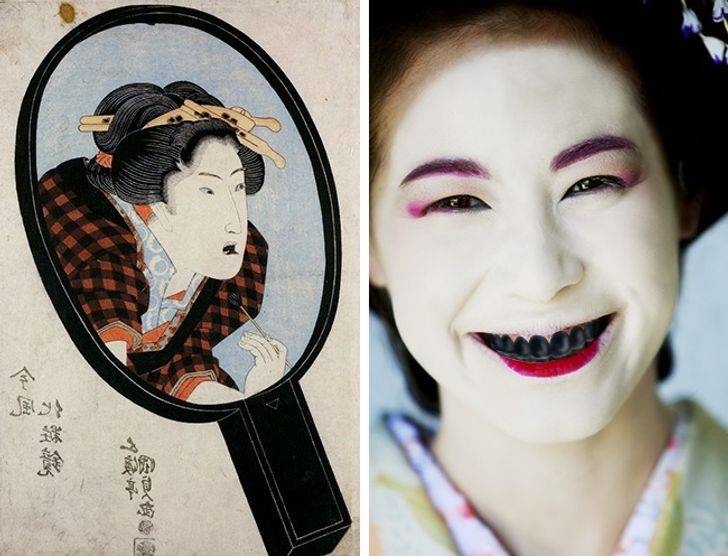 自此,染牙黑齿成为了日本人审美文化的象征,尤其是到了平安时代,染
