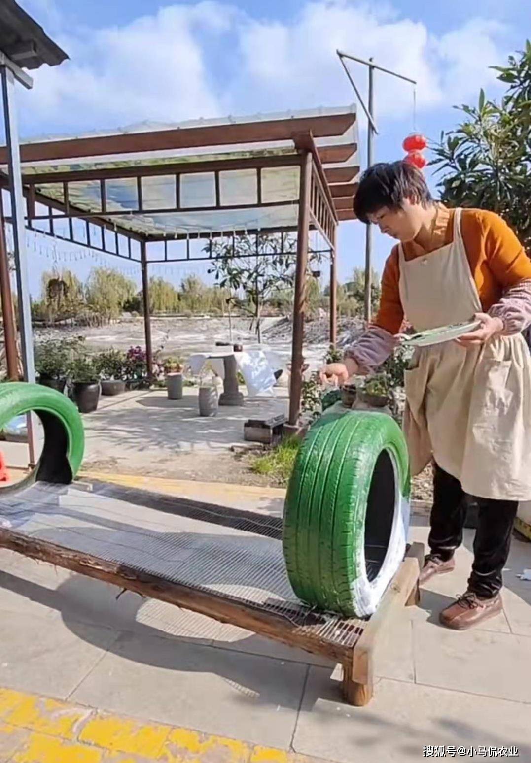 轮胎造12种微景观,种菜养花给土鸡建"别墅",真实用_姨妈_庭院_花盆里