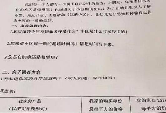 小孩|幼儿园问卷惹家长不满：不仅要填我家的车，还调查妈妈月经史？