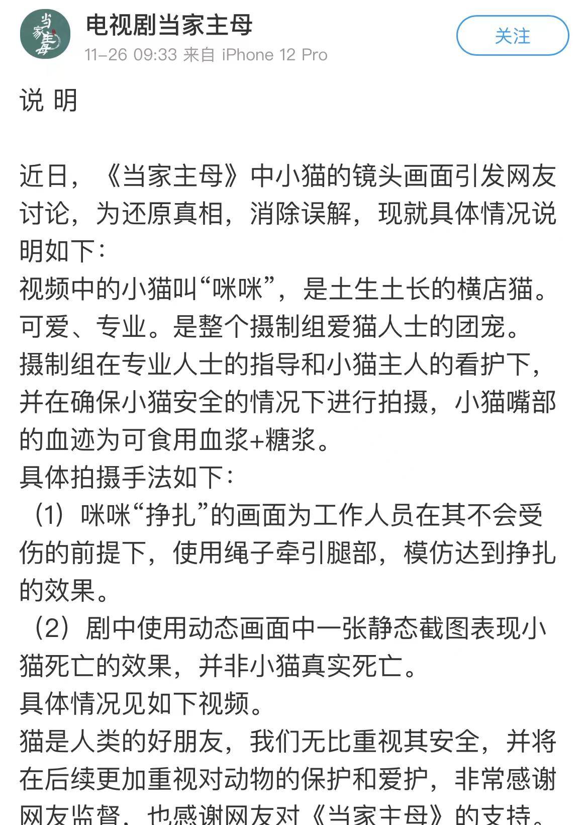 猫咪|《当家主母》被质疑假戏真做，为拍戏毒杀真猫，官方回应漏洞百出
