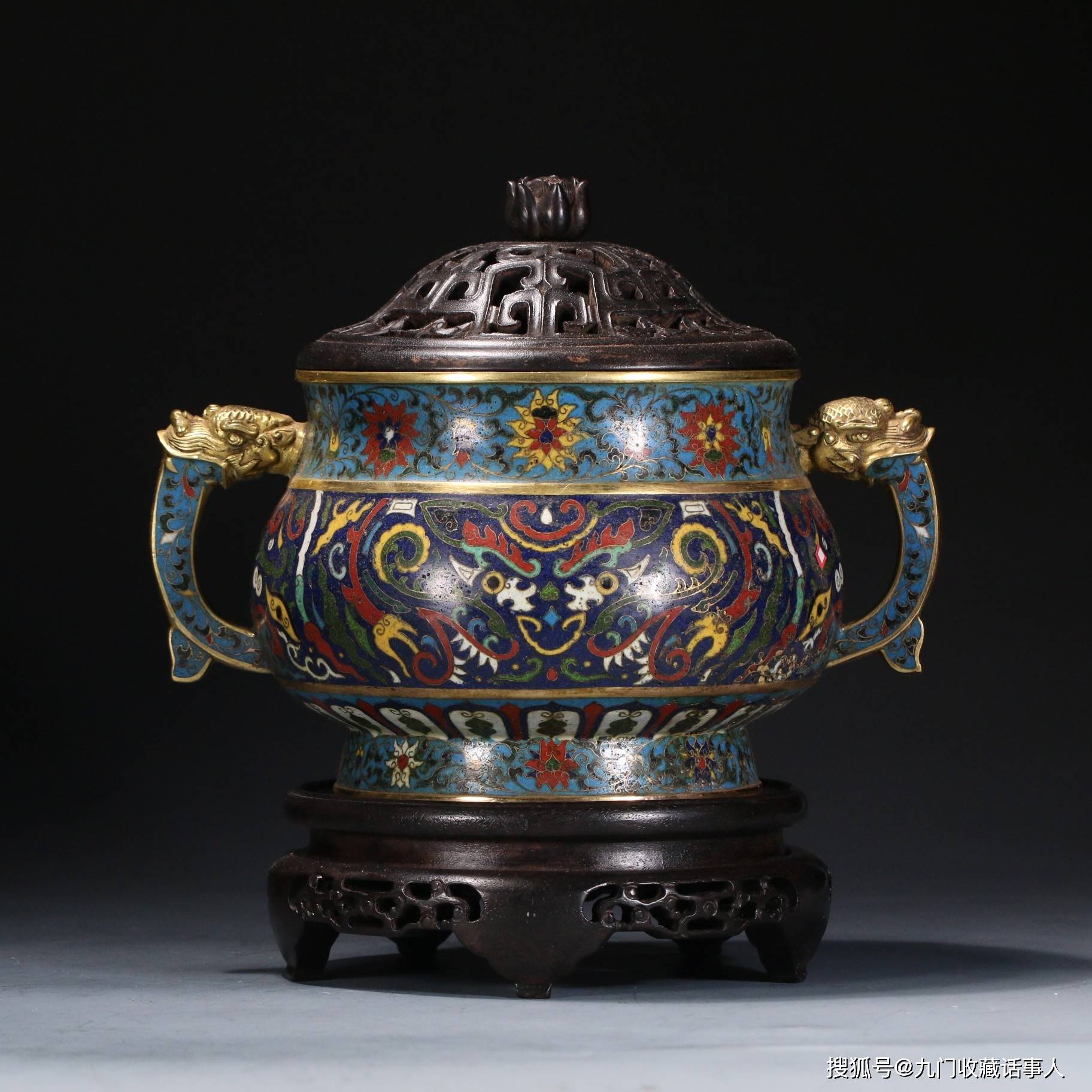 清代宫廷御用景泰蓝双耳香炉