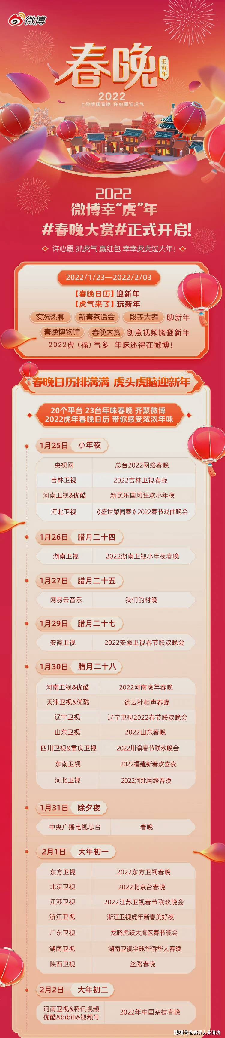 卫视|23台春晚的播出时间表：湖南卫视和央视实力太强，河南春晚成黑马