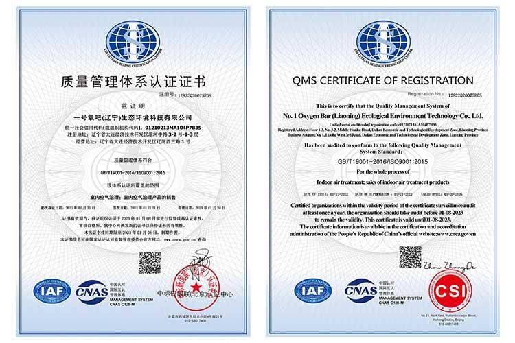 热烈祝贺氧吧一号通过iso9001质量体系认证