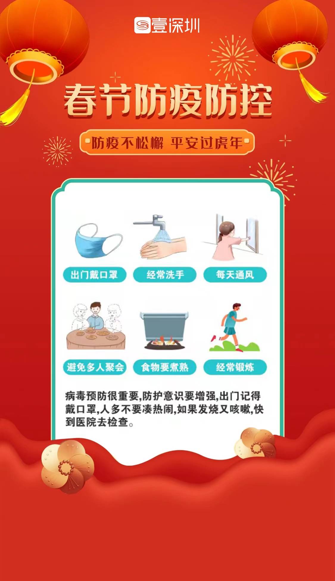 深圳人春节防疫不松懈防疫海报请收好