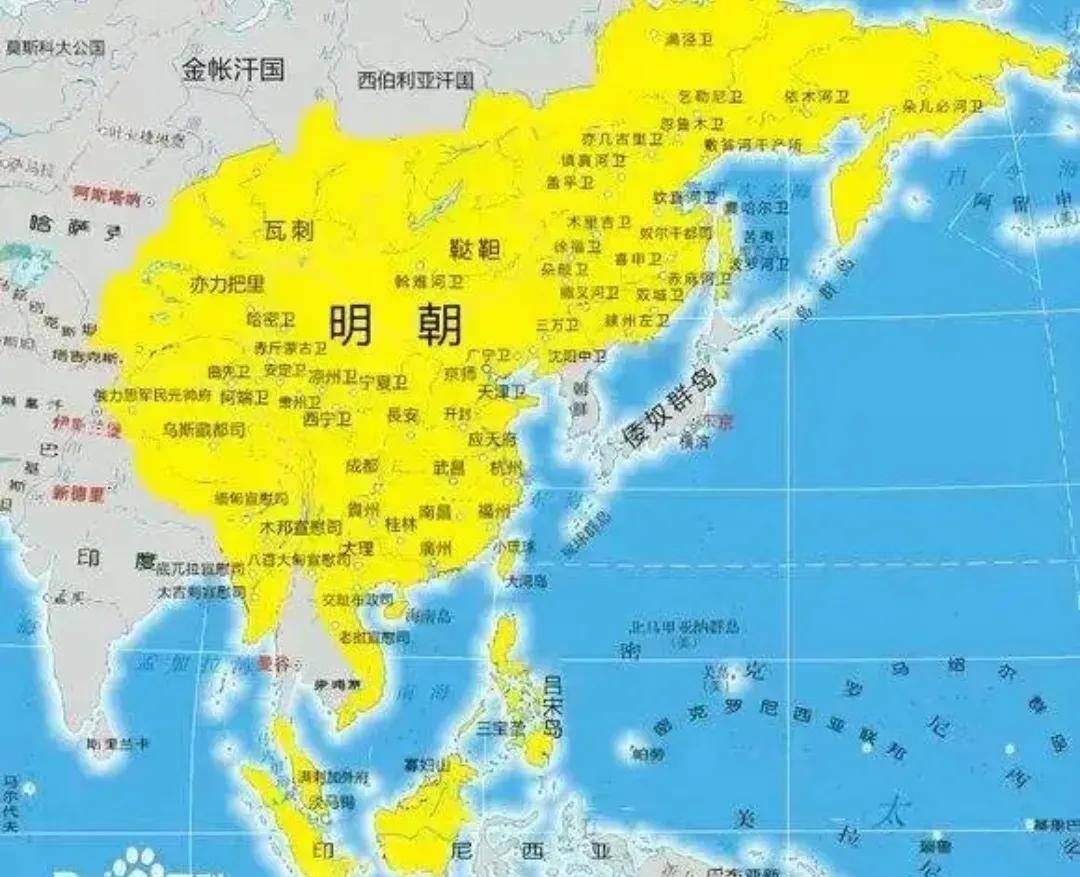 明朝地图和现在对比图片