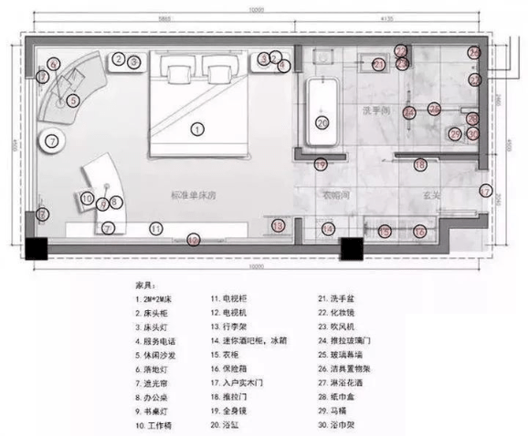 【行業心得】酒店客房平面設計方案_衛生間_客人_佈局