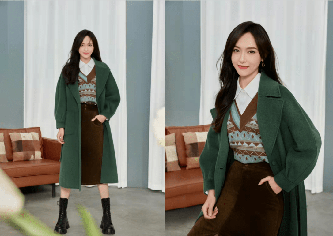 整体 唐嫣真是白到“反光”，身穿针织衫搭配直筒裙优雅知性，好高级?