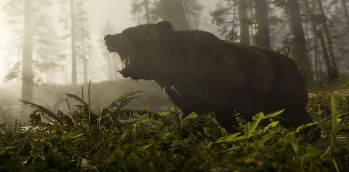 《荒野大镖客2》玩家捕捉自己大胆的一幕：狠狠踢向黑熊的屁股