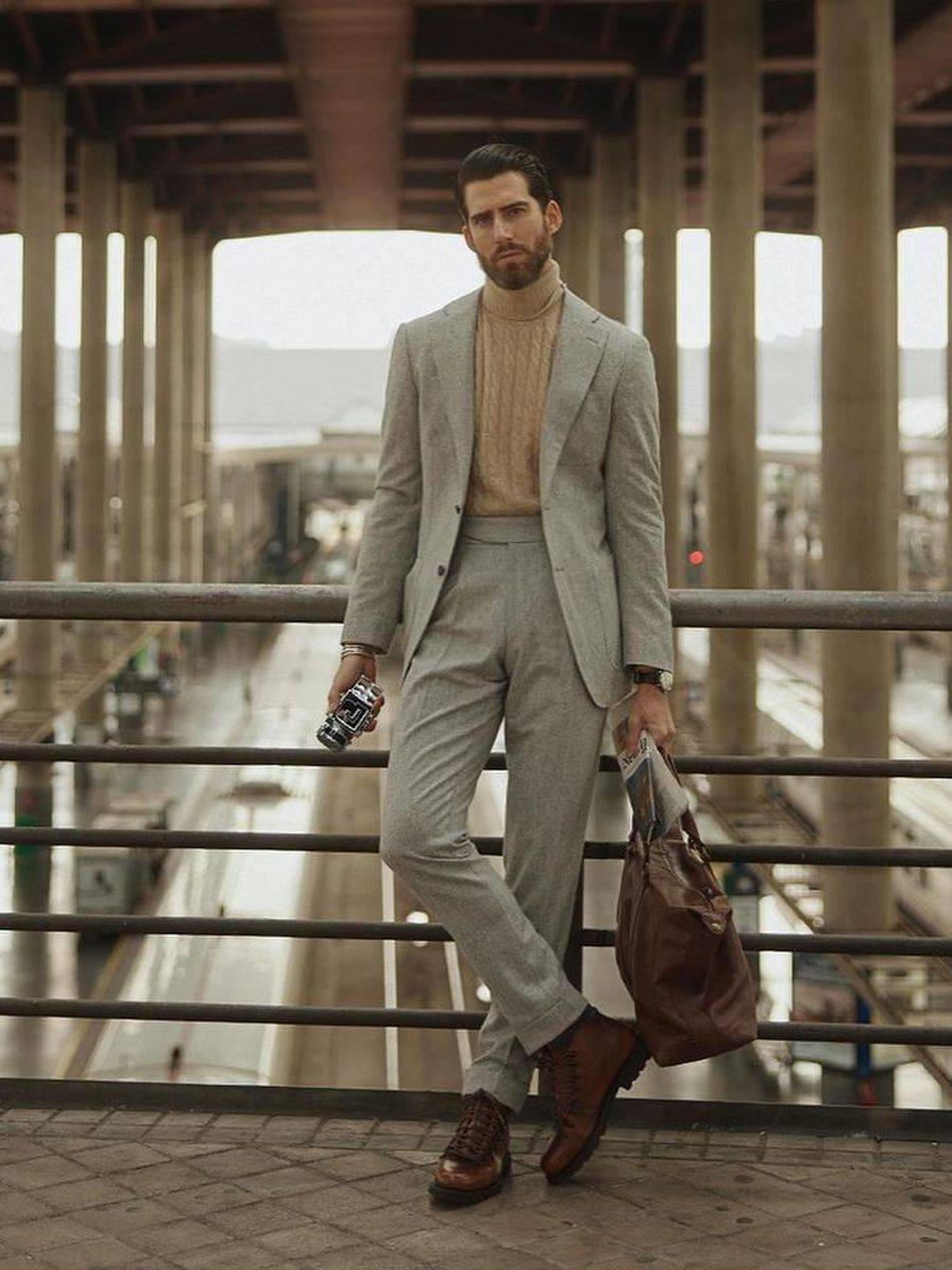 毛衣 高领毛衣先不要藏起来，在早春还是很实用，这样搭型男范十足