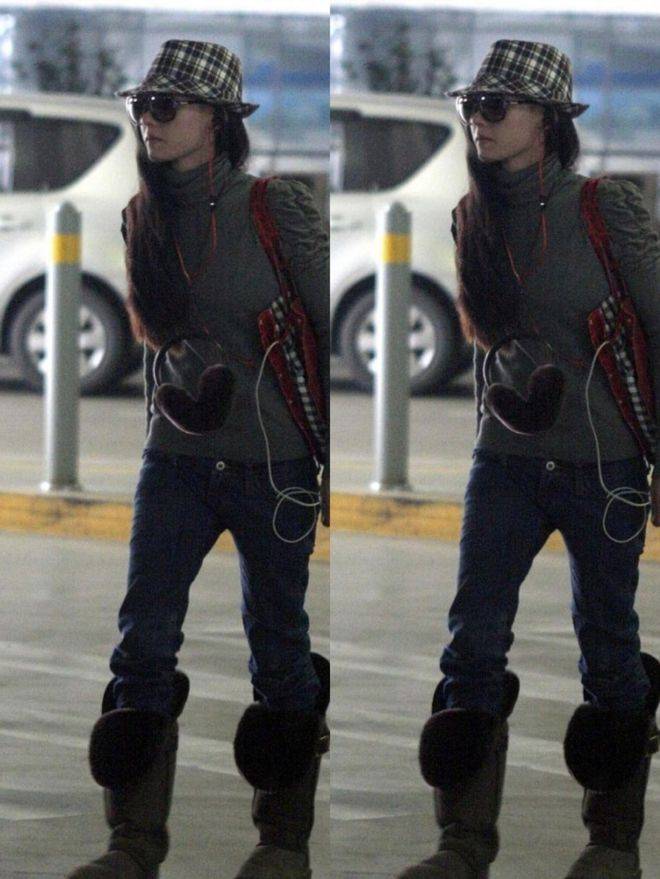 黑金 张柏芝的造型还挺成熟的，身穿黑金格子西装裙，哪像80后