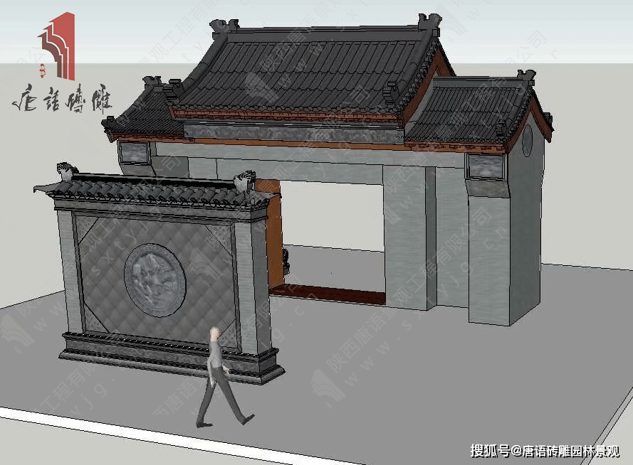 家裝自建房別墅仿古磚雕設計中式門樓圖紙