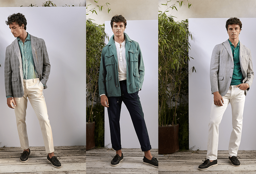 服装 Boglioli 2022春夏男装系列，海军蓝牛仔布和亚麻，西部元素与整齐裁剪结合