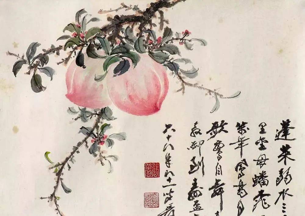 张大千 《寿桃》同样一种意象在不同的画家笔下呈现出了不同的姿态,一