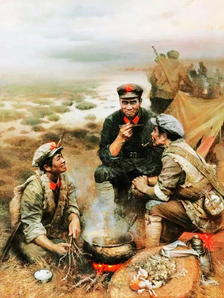 过草地时红军没有粮食吃,红军指战员不得不吃野菜,草根,甚至煮皮带