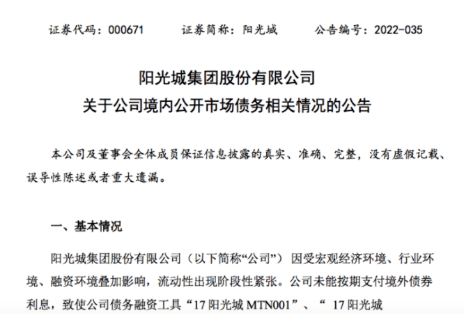 阳光城:接下来的每个月都有债务到期 阳光城:接下来的每个月都有债务到期