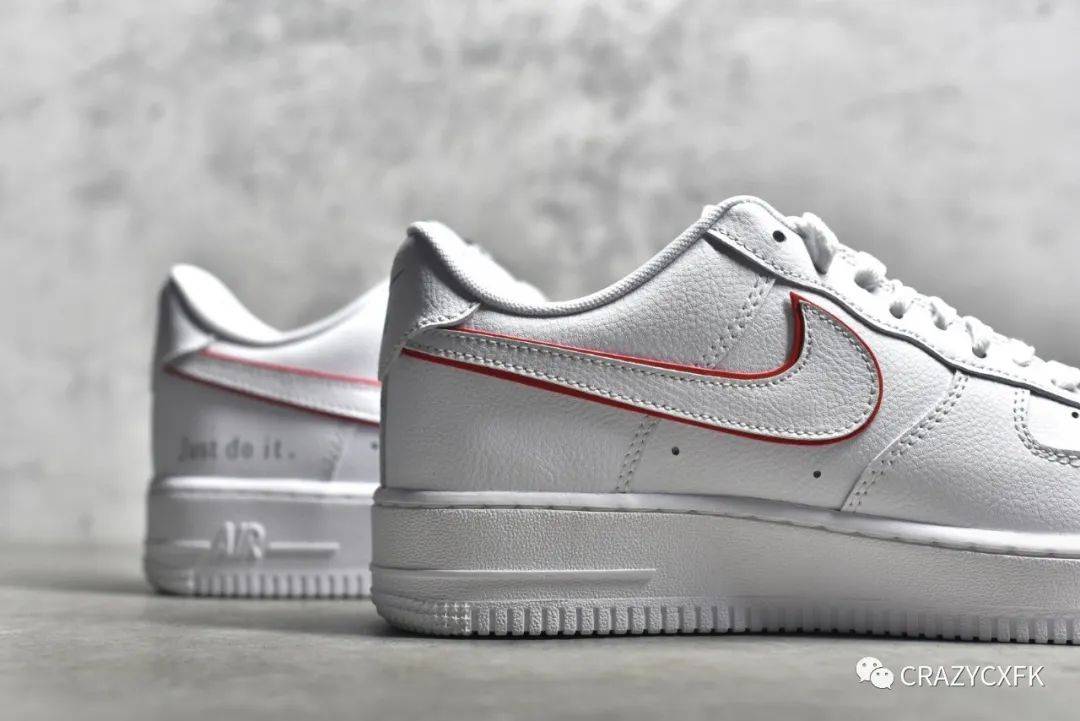 耐克白紅疊勾空軍一號nikeairforce1justdoit低幫運動鞋