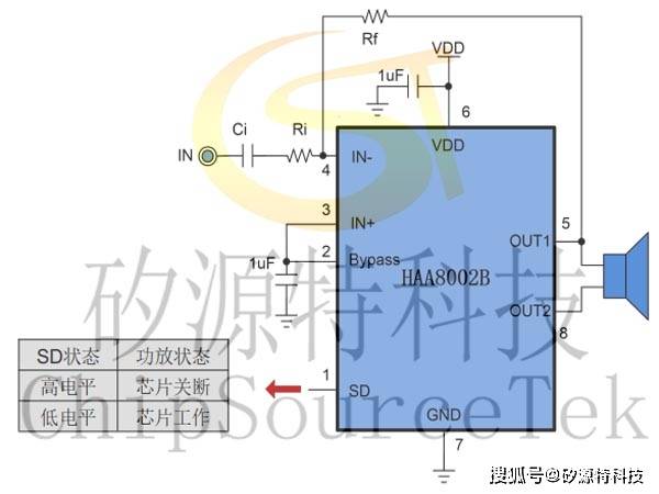 矽源特haa8002b典型应用电路图:矽源特haa8002b引脚分布:矽源特haa