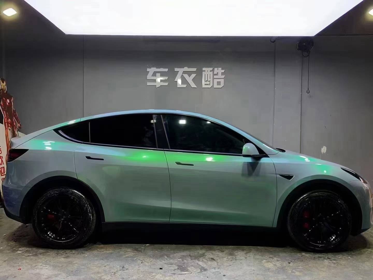 特斯拉skto改色膜梦幻松石绿