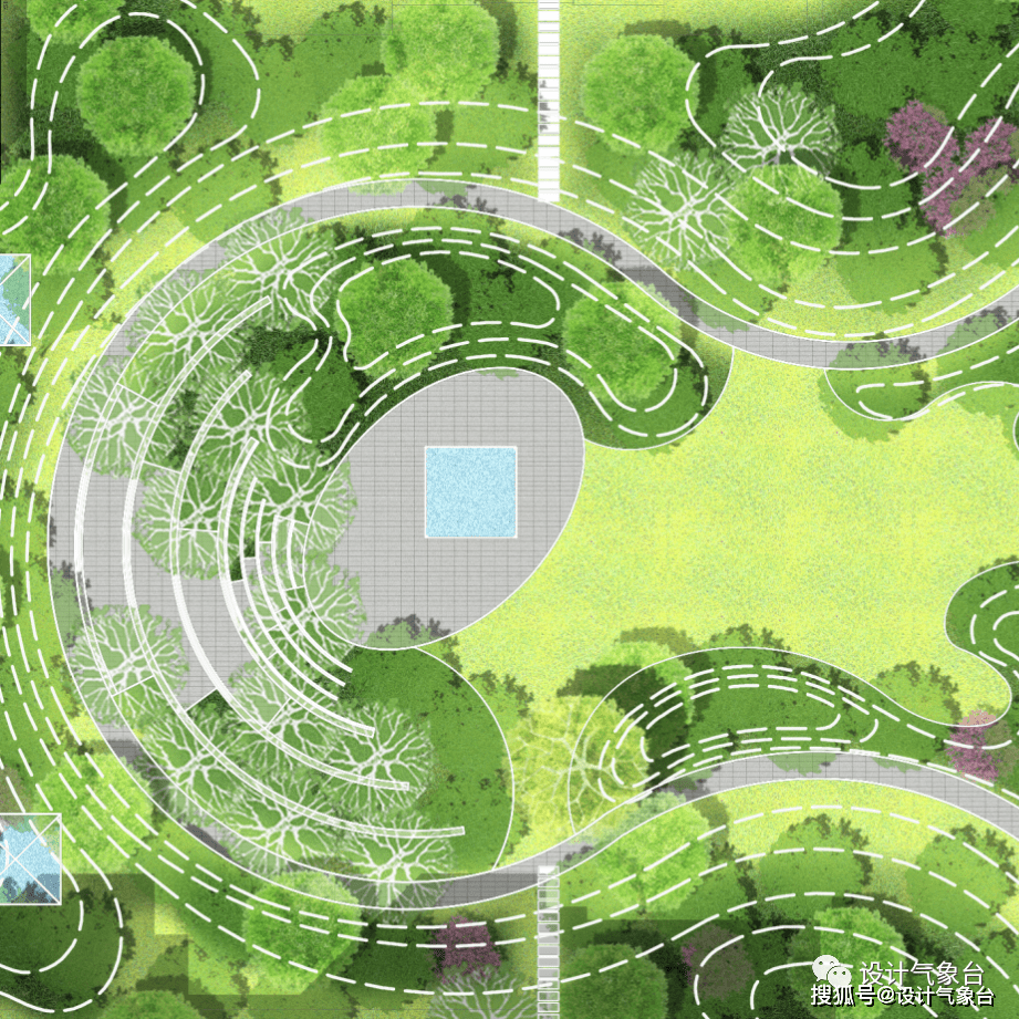 精致水墨风湿地公园彩平图psd -- 超写实山体公园彩平图psd -清新淡雅