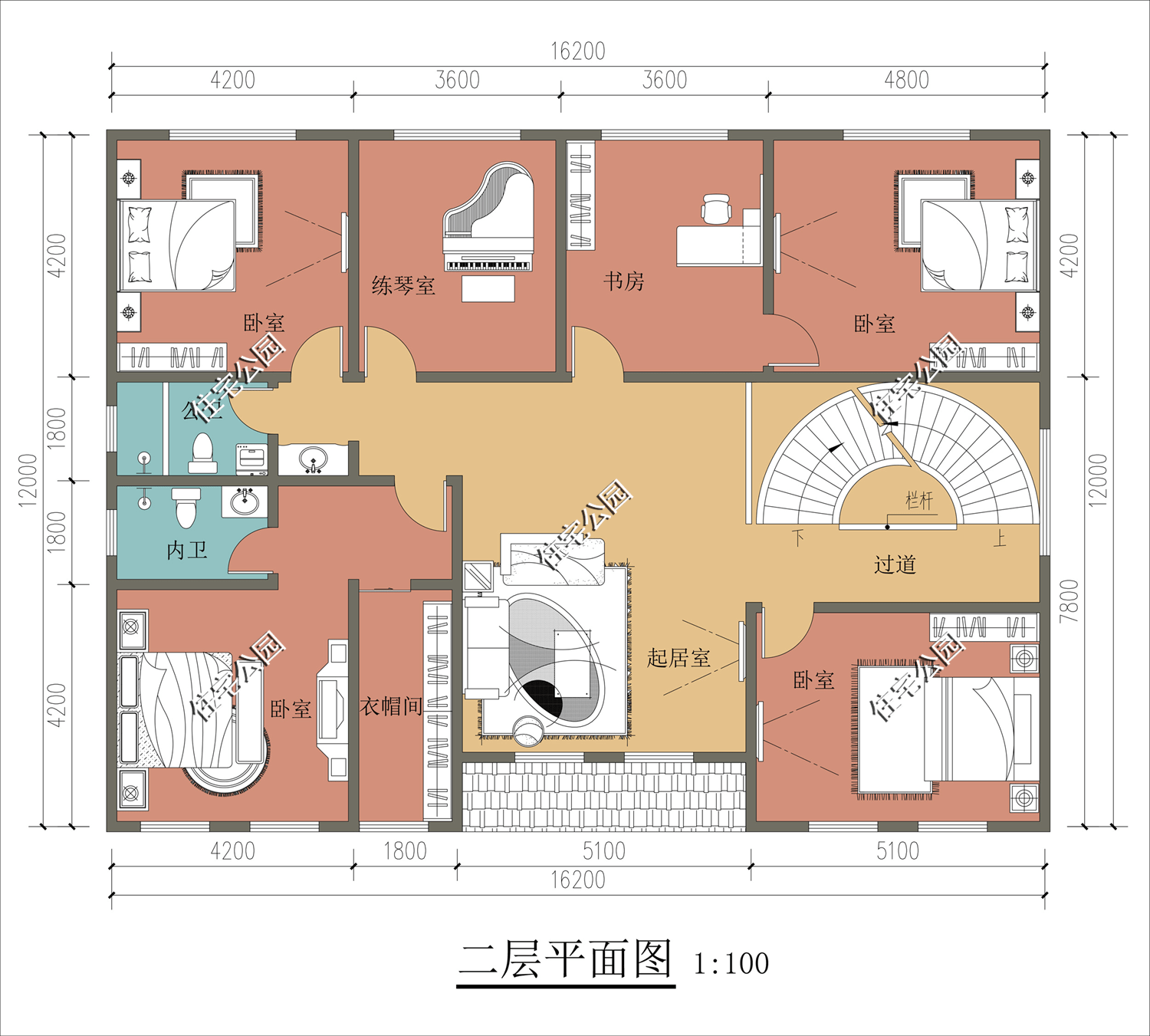 我更推薦旋轉樓梯,推薦10套農村別墅_建築_平面_戶型