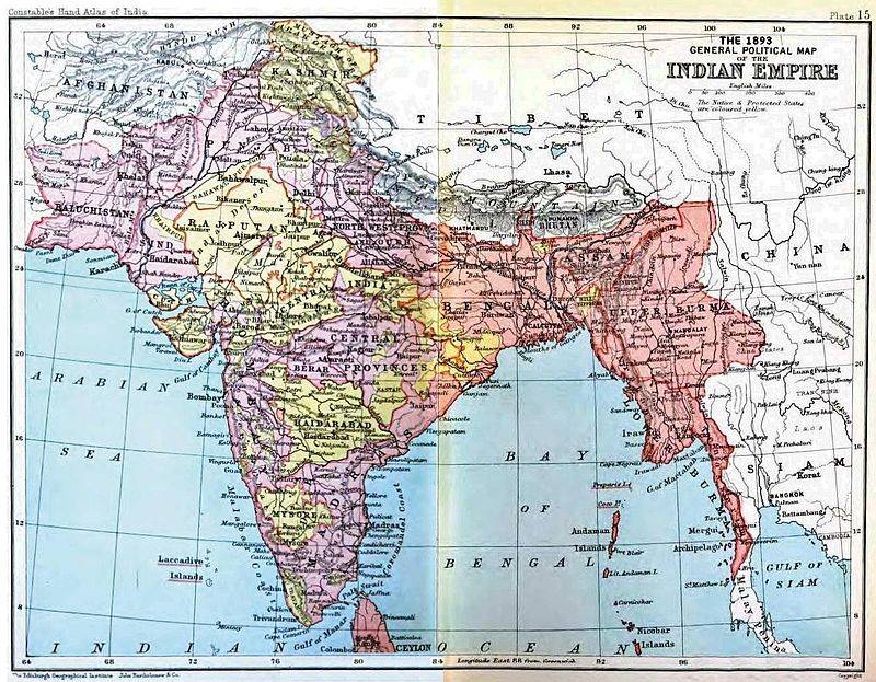 1893年英属印度的版图英国对雅利安人种学说直接进行了实践