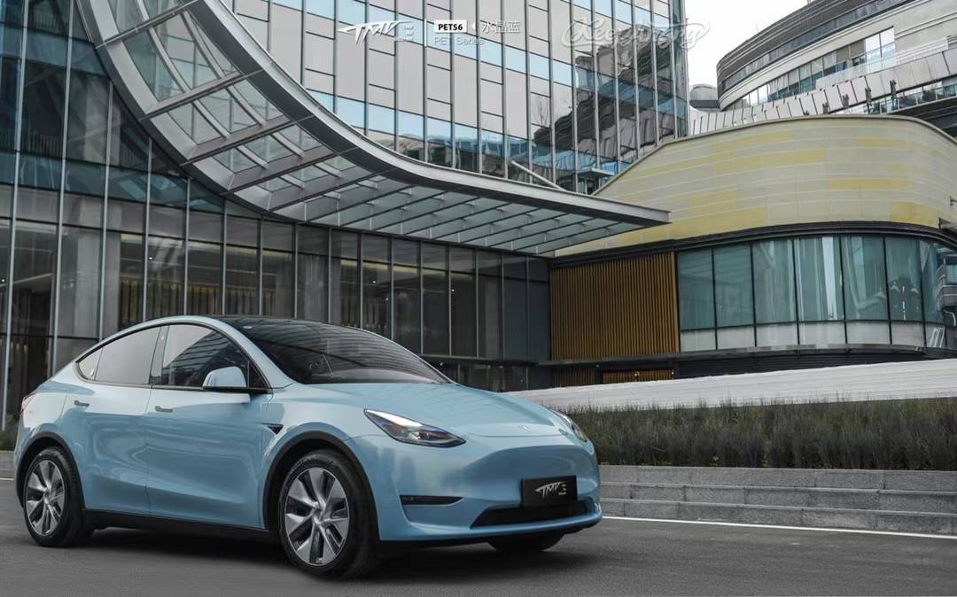 特斯拉modely改色膜tmd潮牌车膜水晶蓝