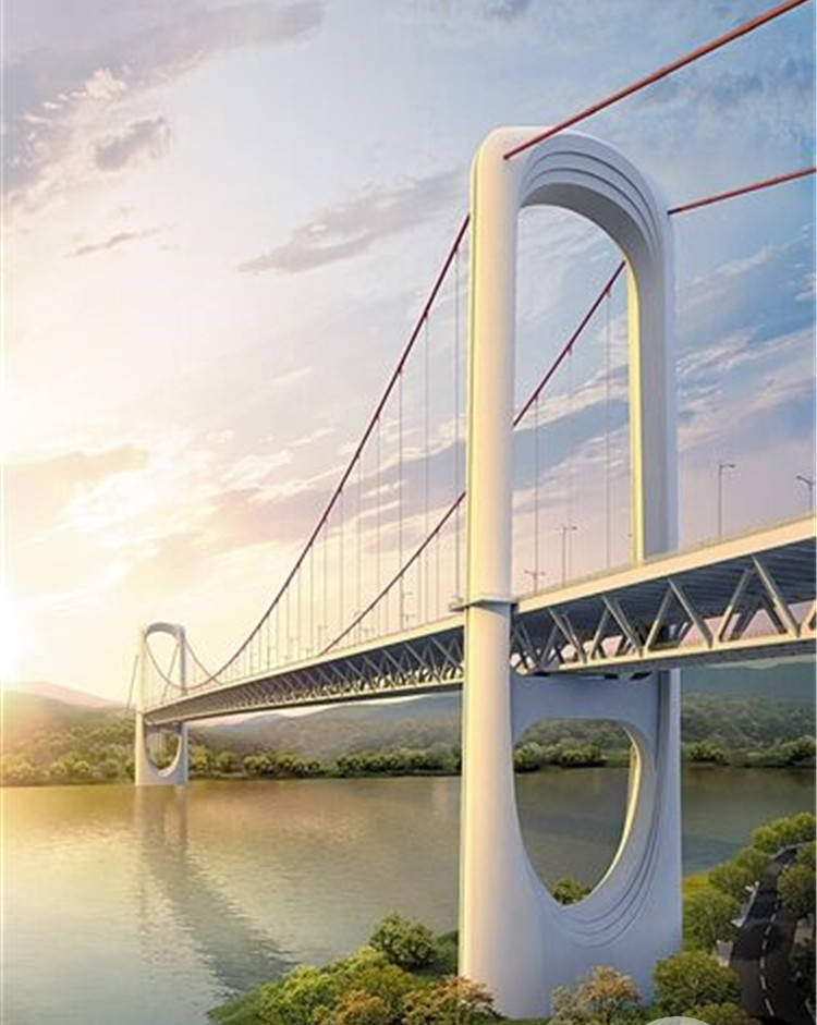 重庆在建的一座大桥，全长1403.8米，国内最大跨度公轨两用悬索桥